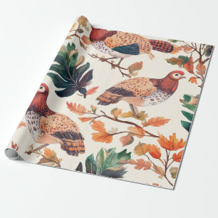 Kerstkaas Kalkoenveer Herfst Patroon Cadeaupapier
