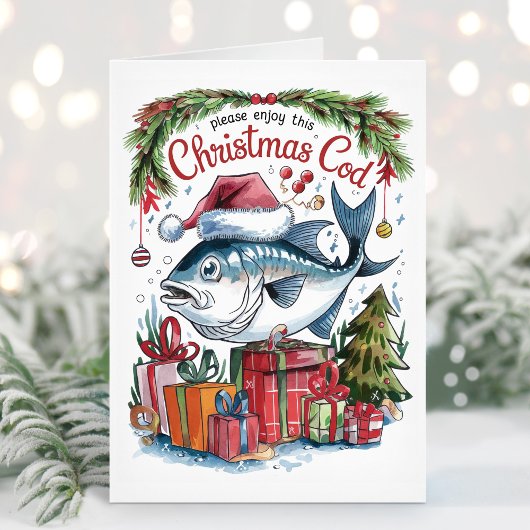Kerstkabeljauw Grappige Vissen Kerstkaart Feestdagen Kaart