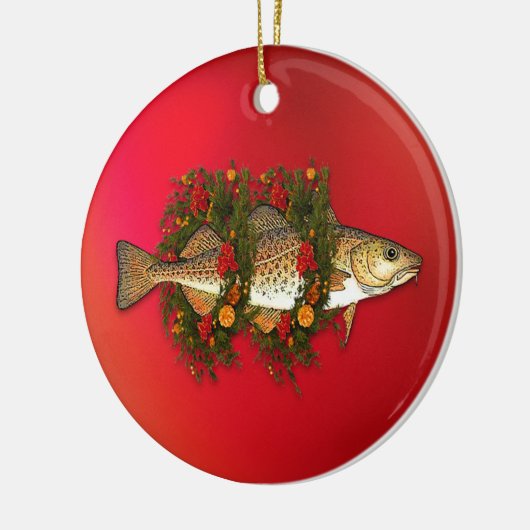 kerstkabeljauw keramisch ornament (Links)