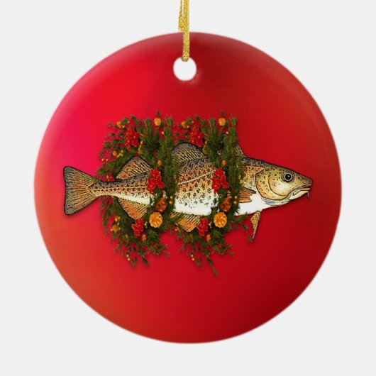kerstkabeljauw keramisch ornament (Achterkant)