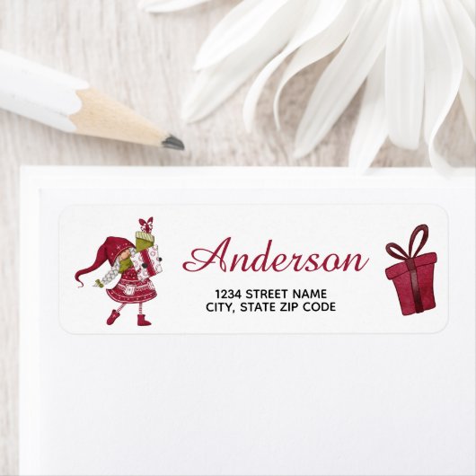 Kerstkabouter cadeaus retouradreslabel etiket (Insitu)