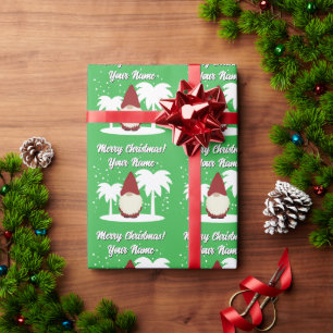 Kerstkabouter cartoon met palmbomen uniek cadeaupapier