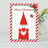 Kerstkabouter & Cute Rode Vogel Kerstkaart (Staand voorkant)