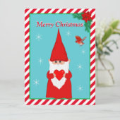 Kerstkabouter & Cute Rode Vogel Kerstkaart (Staand voorkant)