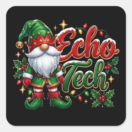 Kerstkabouter Echo Tech Vierkante Sticker (Voorkant)
