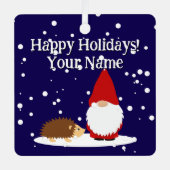 Kerstkabouter en egel boomornament metalen ornament (Voorkant)
