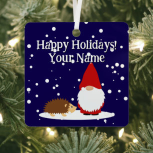 Kerstkabouter en egel boomornament metalen ornament