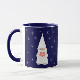 Kerstkabouter en sneeuwvlokken op marineblauw mok