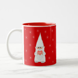 Kerstkabouter en sneeuwvlokken op rood tweekleurige koffiemok