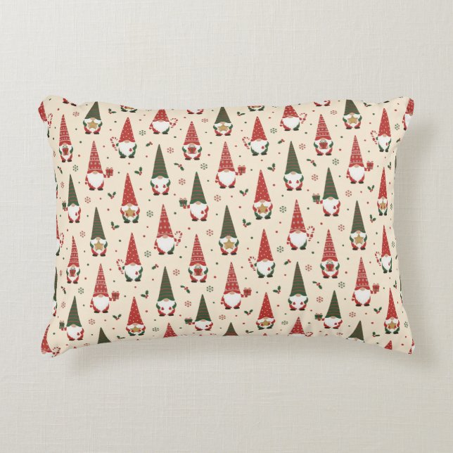 Kerstkabouter Feestpatroon Accent Kussen (Voorkant)