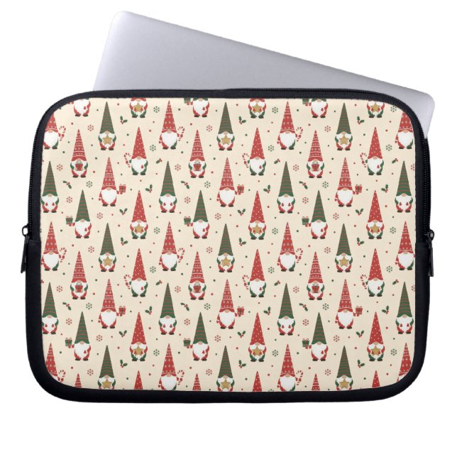 Kerstkabouter Feestpatroon Laptop Sleeve (Voorkant)