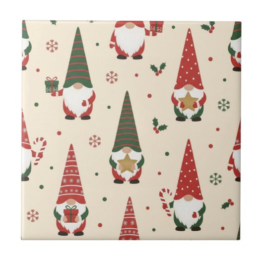 Kerstkabouter Feestpatroon Tegeltje (Voorkant)