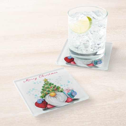 Kerstkabouter glazen onderzetter (Schuin)