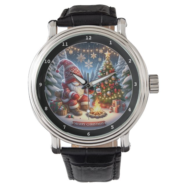Kerstkabouter Kampvuur Boom Horloge (Voorkant)