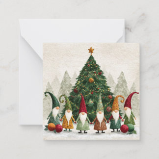 Kerstkabouter kerstkaart 6,4 x 6,4 cm notitiekaartje