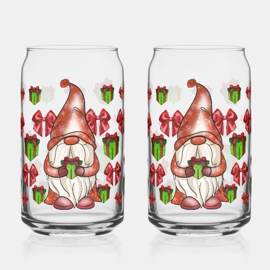 Kerstkabouter met cadeau | Festief Blikvorm Glas (Links)