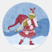 Kerstkabouter met cadeaus Sticker (Voorkant)