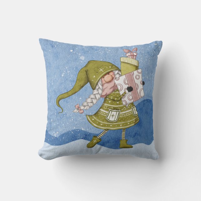 Kerstkabouter met cadeaus werpkussen kussen (Voorkant)