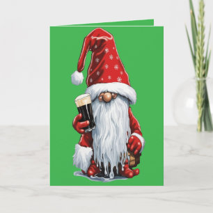 Kerstkabouter met een glas Ierse droge stout Feestdagen Kaart