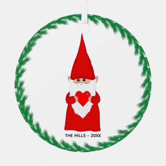 Kerstkabouter met een hart metalen ornament (Voorkant)