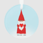 Kerstkabouter met een hart op lichtblauw ornament (achterkant)