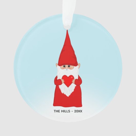 Kerstkabouter met een hart op lichtblauw ornament (voorkant)