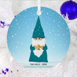 Kerstkabouter met een magische lamp keramiek ornam metalen ornament