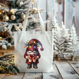 Kerstkabouter met fantasievol cadeau tote bag