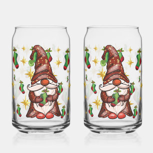 Kerstkabouter met groene sokken en gouden sterren blikvorm glas