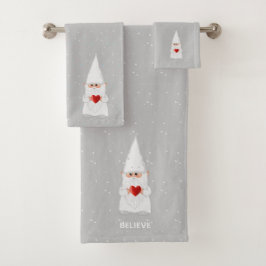 Kerstkabouter met Hart op Lichtgrijs Bad Handdoek