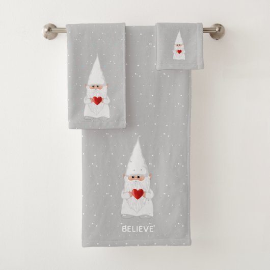 Kerstkabouter met Hart op Lichtgrijs Bad Handdoek (Insitu)