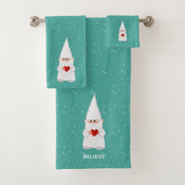 Kerstkabouter met Hart op Teal Bad Handdoek