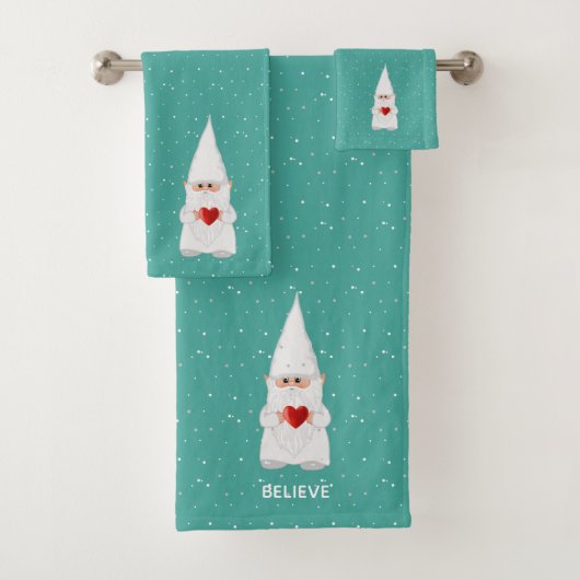 Kerstkabouter met Hart op Teal Bad Handdoek (Insitu)