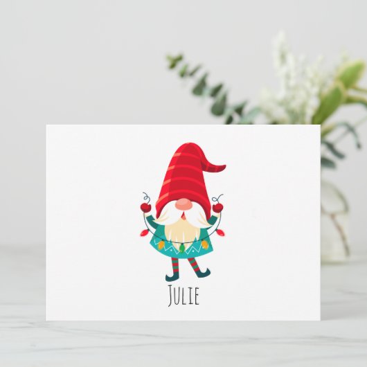 Kerstkabouter met kerstlichtjes feestdagenkaart (Staand voorkant)