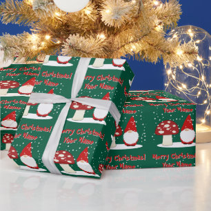 Kerstkabouter met rode paddestoel aangepaste feest cadeaupapier