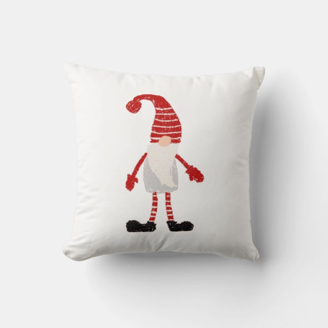 Kerstkabouter Nordic Grijs Rood Wit Patroon Kussen (Voorkant)