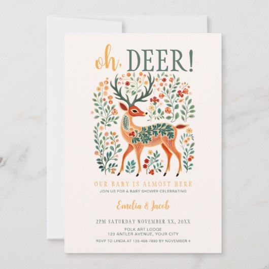 Kerstkabouter 'Oh Deer' Baby Shower Kaart (Voorkant)