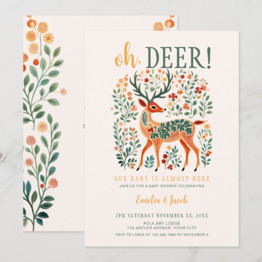 Kerstkabouter 'Oh Deer' Baby Shower Kaart (Voorkant / Achterkant)