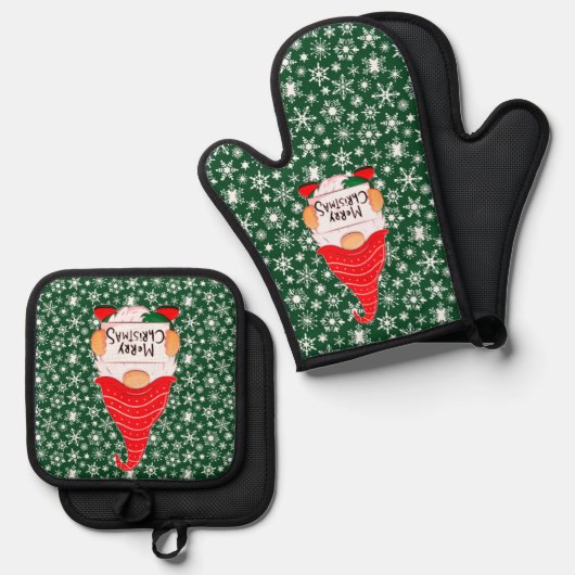 Kerstkabouter ovenwant & pannenlap set (Voorkant / Achterkant)
