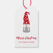 Kerstkabouter rood wit familienaam schattig cadeaulabel (Voorkant)