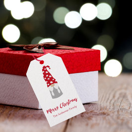 Kerstkabouter rood wit familienaam schattig cadeaulabel