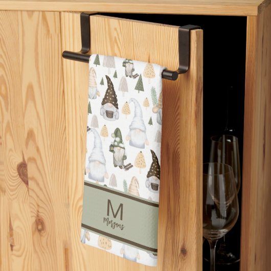 Kerstkabouter Scandinavisch Patroon Monogram Theedoek (Derde Gevouwen)
