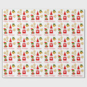 Kerstkabouter, Schattige Elf & Sterren op Wit Cadeaupapier (Vlak)
