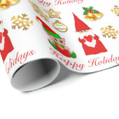 Kerstkabouter, Schattige Elf & Sterren op Wit Cadeaupapier (Rol Hoek)
