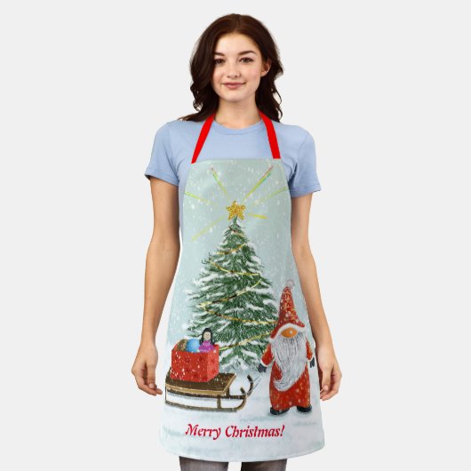 Kerstkabouter Schort Medium (Gedragen)