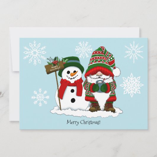 Kerstkabouter Sneeuwman Schattig Feestdagenkaart (Voorkant)