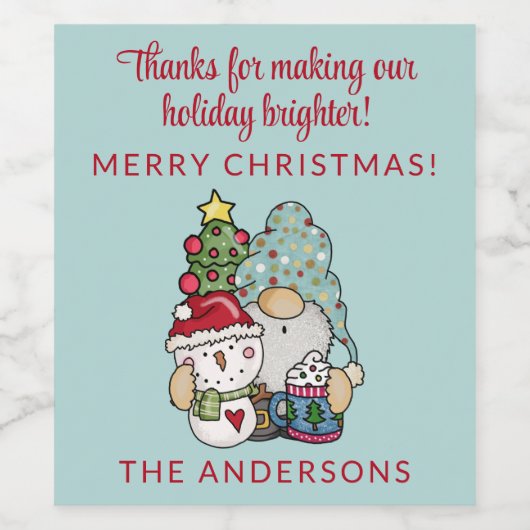 Kerstkabouter Sneeuwman Vrolijk Kerstfeest Wijn Etiket (Enkel label)