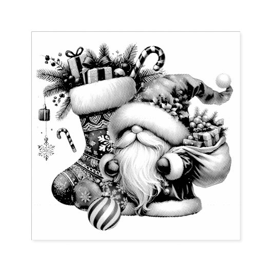 Kerstkabouter, sokken en cadeaus rubberstempel (Afrduk)