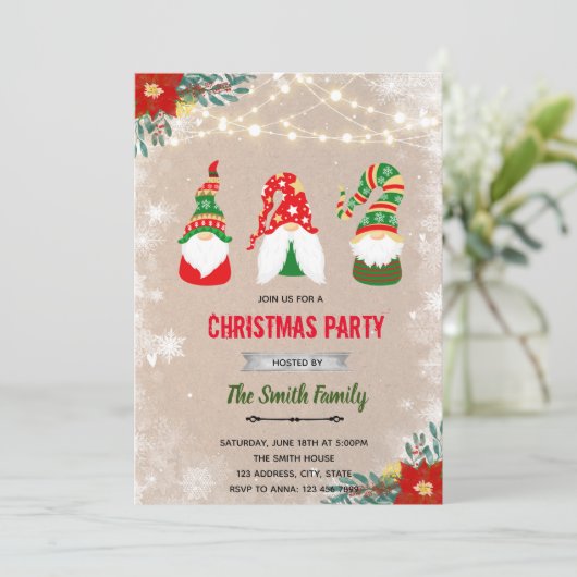 Kerstkabouter uitnodiging (Staand voorkant)