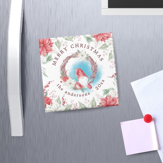 Kerstkabouter vakantie elegant bloemmotief magneet